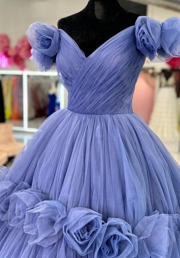 Off-the-Shoulder Ball Gown with Flowers