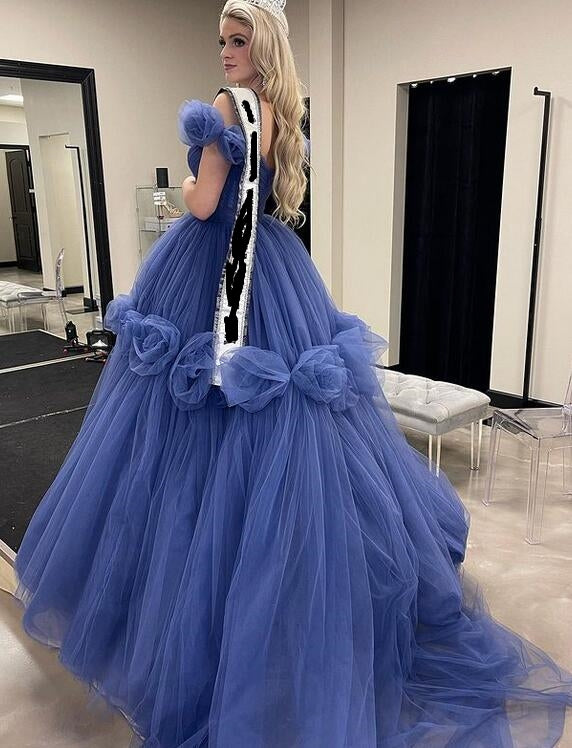 Off-the-Shoulder Ball Gown with Flowers