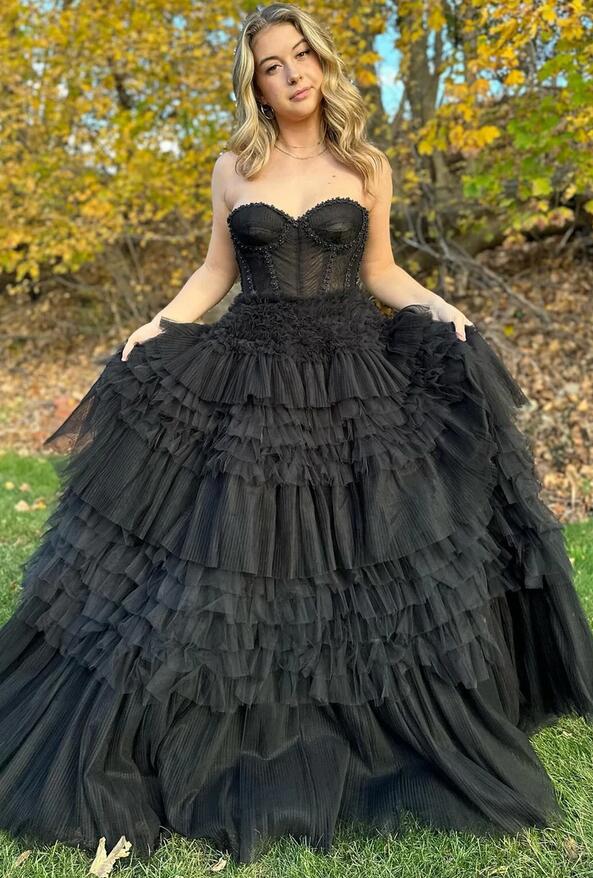 Princess Periwinkle Strapless Tiered Long Prom Dresses