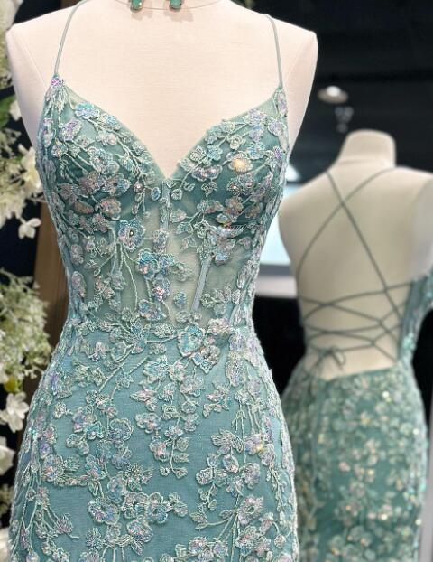 Fitted Tulle/Lace Long Prom Dresses