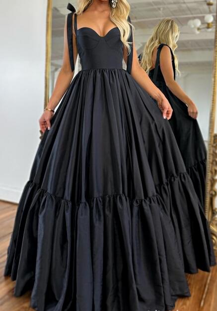 Straps Taffeta Long Prom Dress