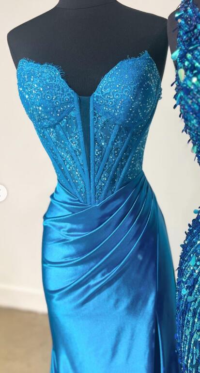 Strapless Mermaid Long Prom Dress with Lace and Beading Top
