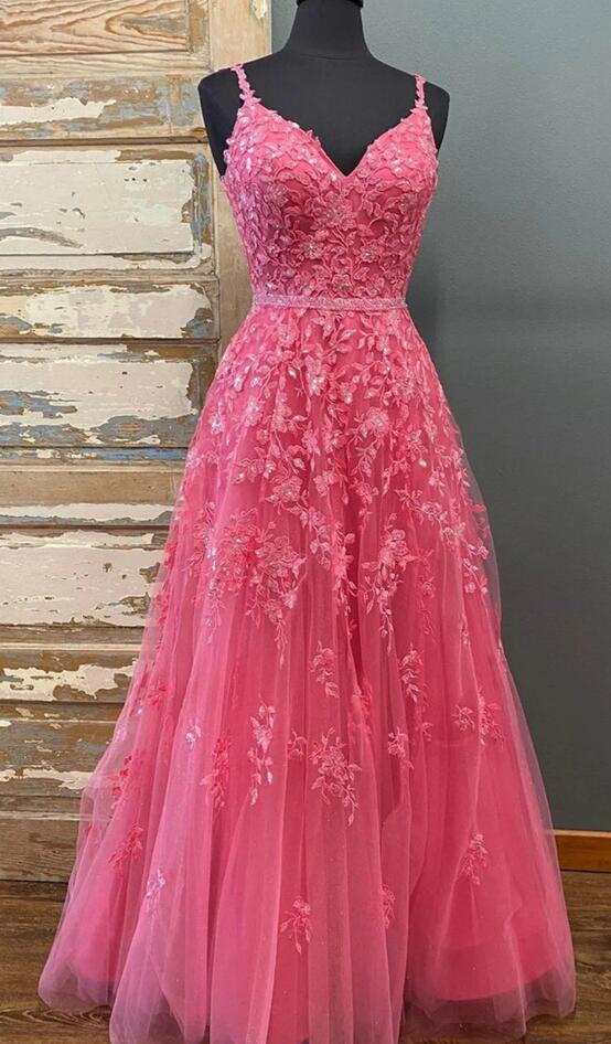 Straps Sequins Lace/Tulle Long Prom Dress