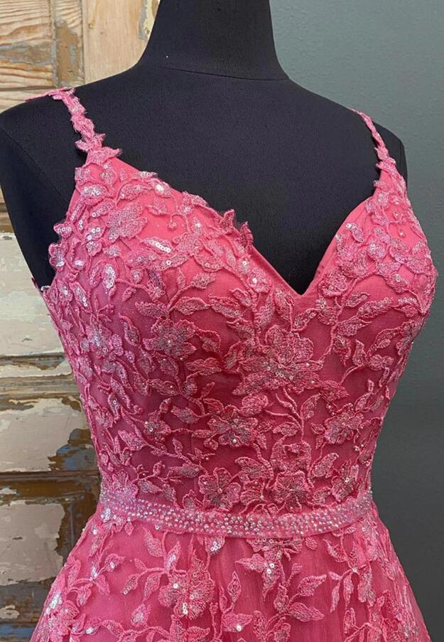 Straps Sequins Lace/Tulle Long Prom Dress