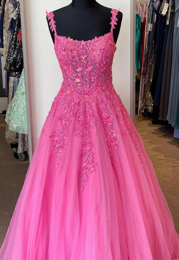 Straps Tulle/Lace Long Prom Dress