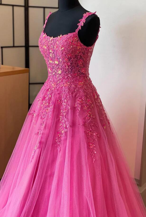 Straps Tulle/Lace Long Prom Dress