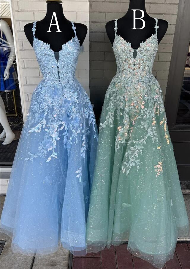 Straps Sequins Lace/Tulle Long Prom Dress with Detachable Sleeves
