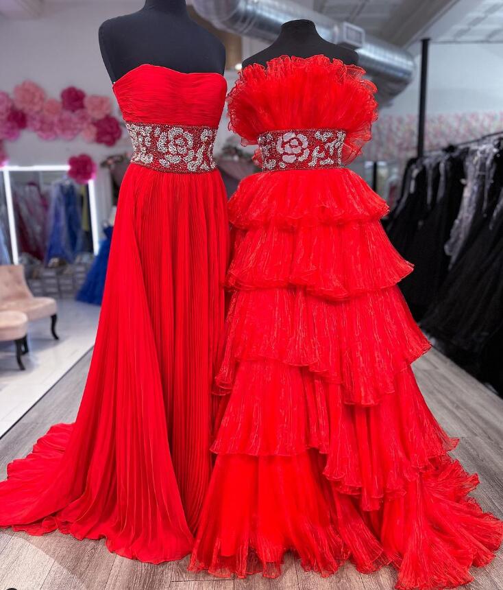 2024 Strapless Red Long Prom Dress with Beading