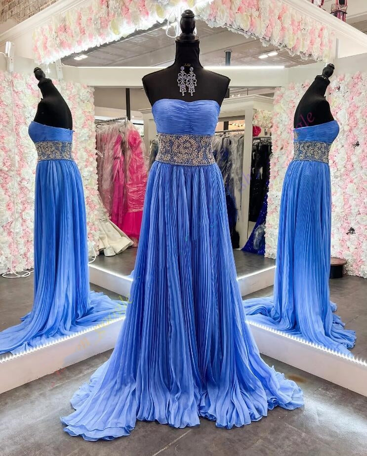 2024 Strapless Red Long Prom Dress with Beading