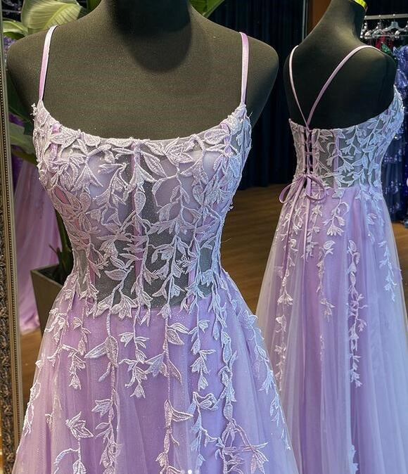 2024 Straps Lace/Tulle A-line Long Prom Dress