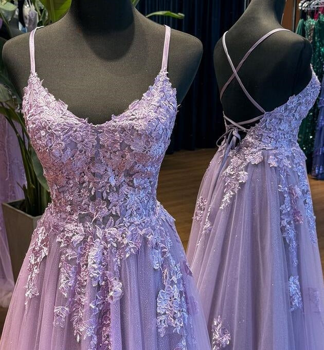 2024 Straps Lace/Tulle A-line Long Prom Dress
