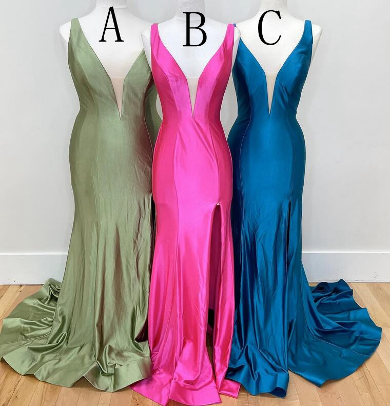 V-neck Mermaid Long Prom Dress with Slit