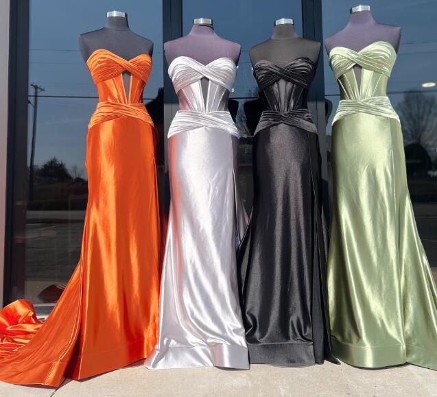 Strapless Pleated Mermaid Long Prom Dress
