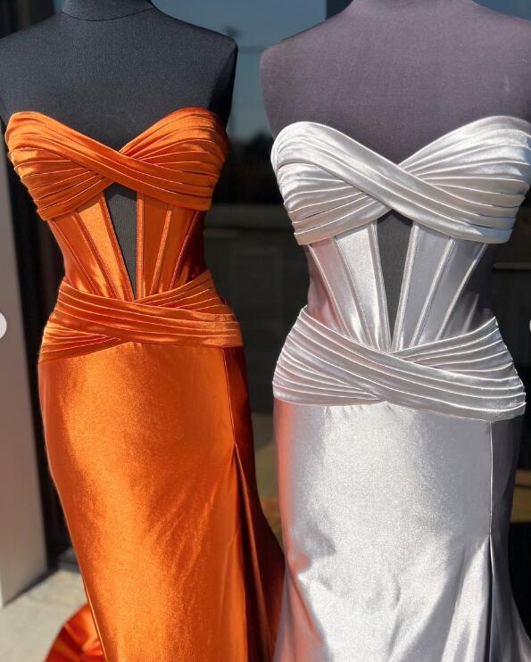 Strapless Pleated Mermaid Long Prom Dress