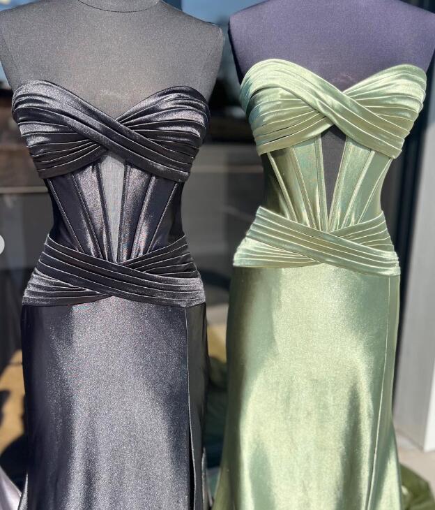 Strapless Pleated Mermaid Long Prom Dress