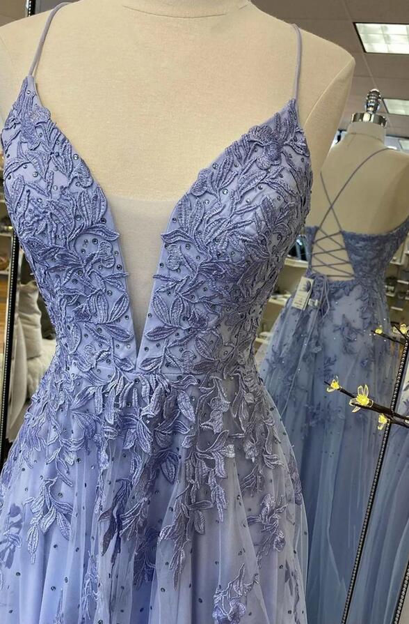 Straps Leaf Lace Long Prom Dress with Beading