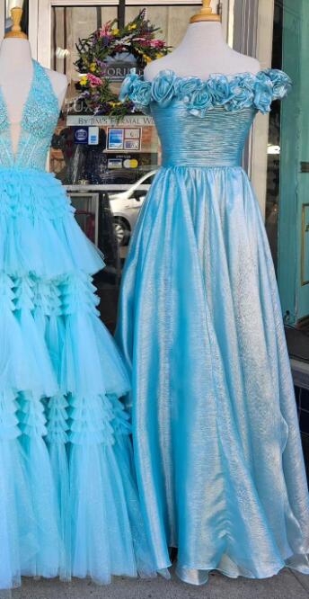 Off the Shoulder Long Prom Dress with Rosette Embellished Top