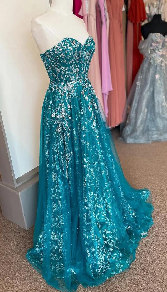 Strapless Sequins Lace/Tulle Long Prom Dress