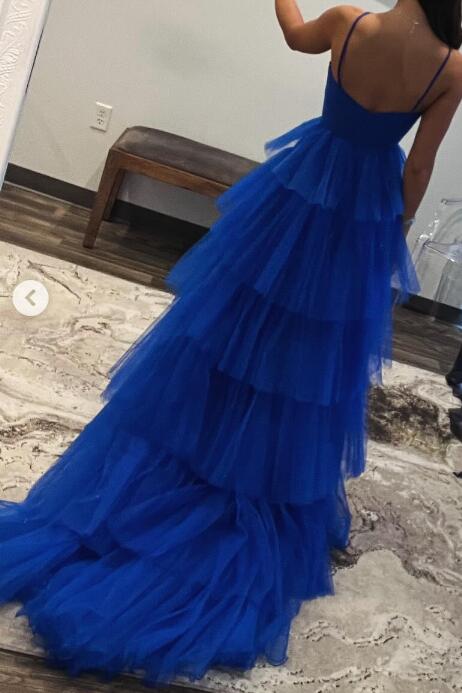 Tulle Long Prom Dress with Key Hole and Ruffle Skirt