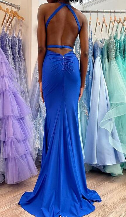 Deep V-neck Mermaid Long Prom Dress with Open Back