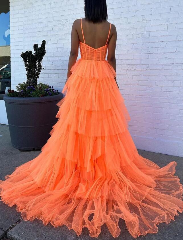 Tulle Long Prom Dress with Key Hole and Ruffle Skirt