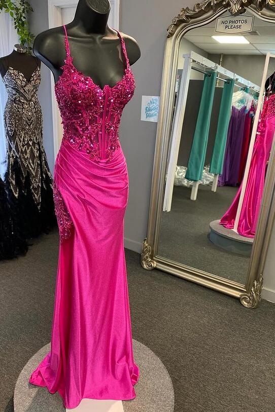 Straps Mermaid Long Prom Dress with Lace and Beading Top