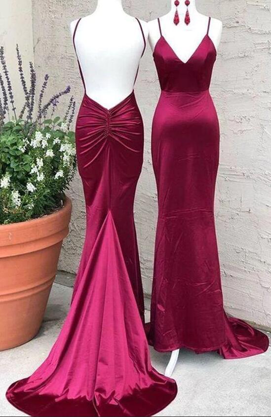 Straps Open Back Mermaid Long Prom Dress