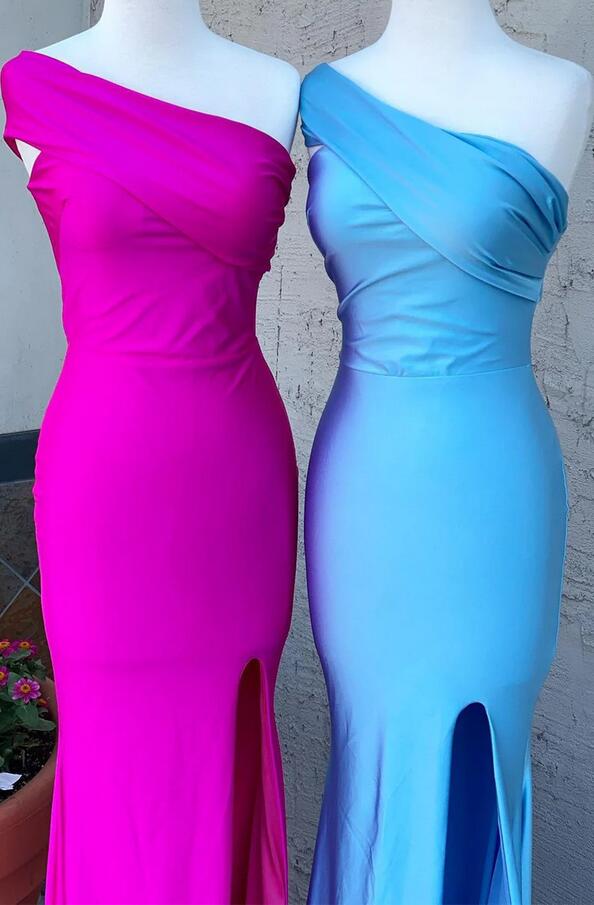 One Shoulder Mermaid Long Prom Dress with Slit