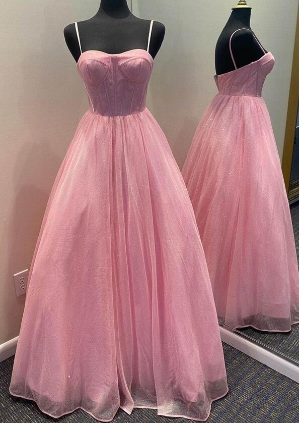 Straps A-line Sparkly Long Prom Dress