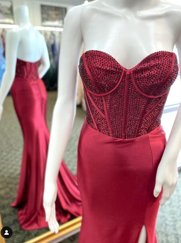 Strapless Mermaid Long Prom Dress with Beading Top