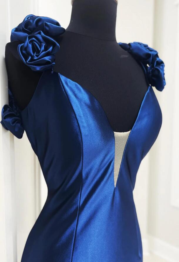 Open Back Long Prom Dresses with Rosette Embellished Straps