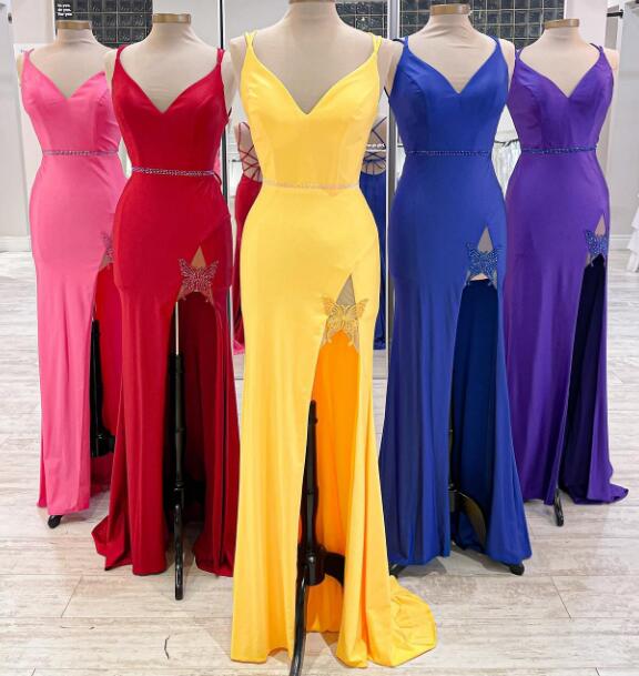 Straps V-neck Mermaid Long Prom Dress with Beading