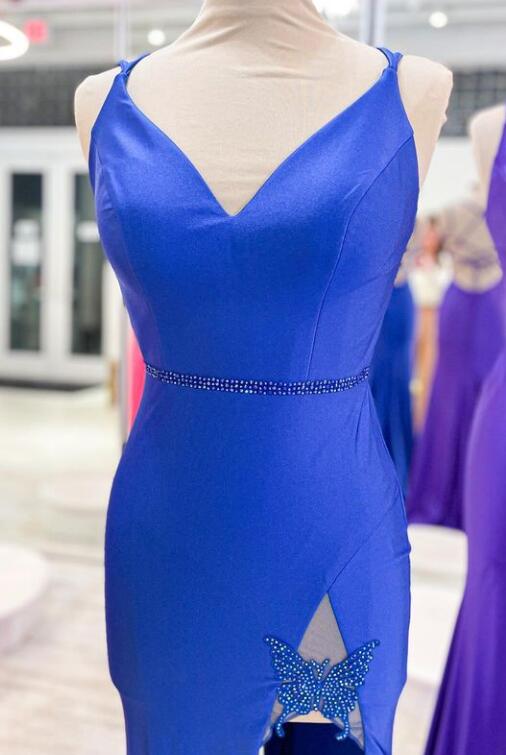 Straps V-neck Mermaid Long Prom Dress with Beading