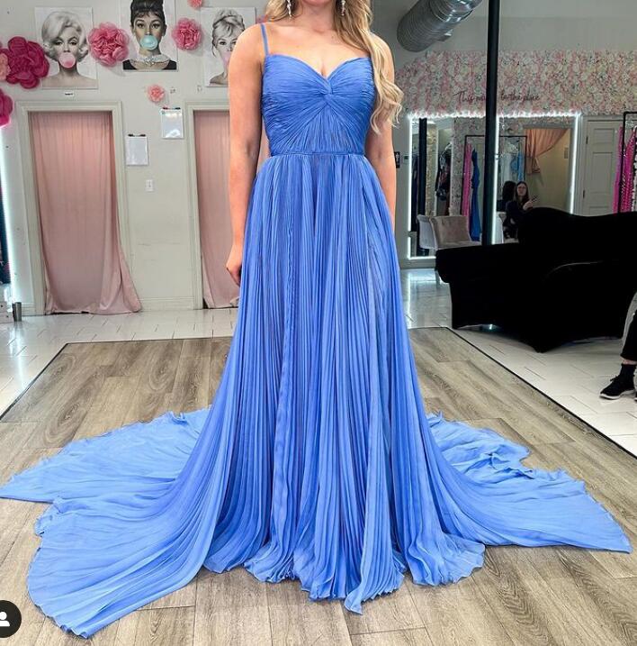 Pleated chiffon Long Prom Dresses with Skirt Slit