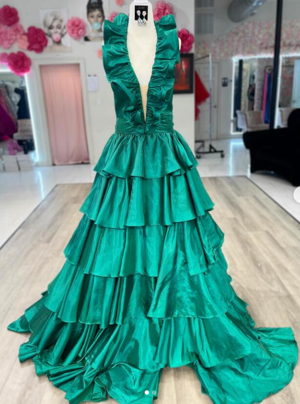 Halter Neck Long Prom Dresses with Ruffle Skirt