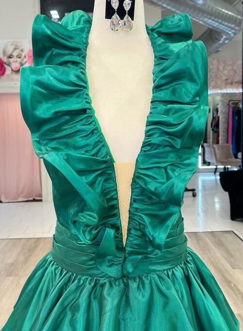 Halter Neck Long Prom Dresses with Ruffle Skirt