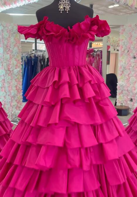 Taffeta Ruffle Off the Shoulder Long Prom Dresses
