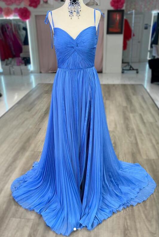 Pleated chiffon Long Prom Dresses with Skirt Slit  DressesTailor