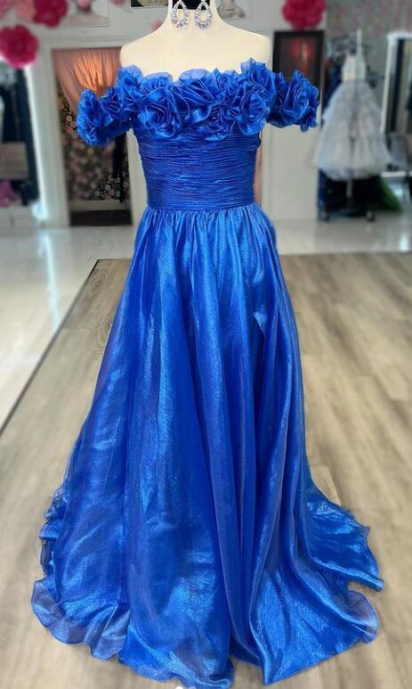 Off the Shoulder Long Prom Dress with Rosette Embellished Top