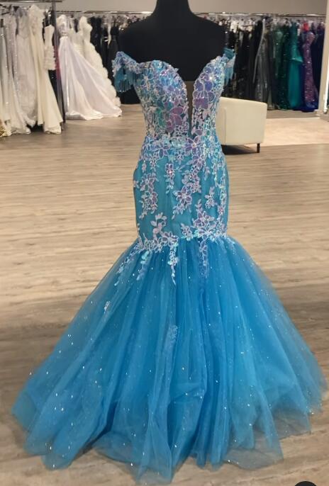 Off the Shoulder Mermaid Tulle/Lace Long Prom Dress