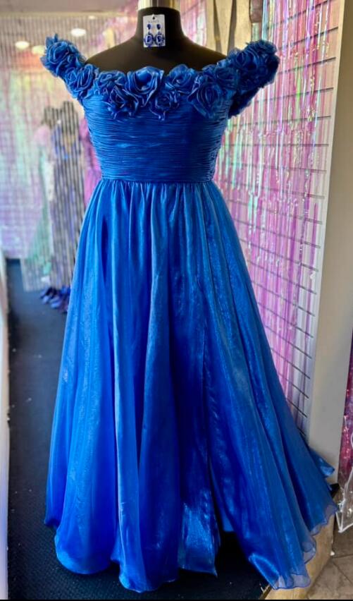 Off the Shoulder Long Prom Dress with Rosette Embellished Top