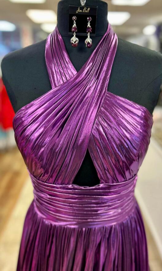 Halter Neck A-line Long Prom Dress with Keyhole