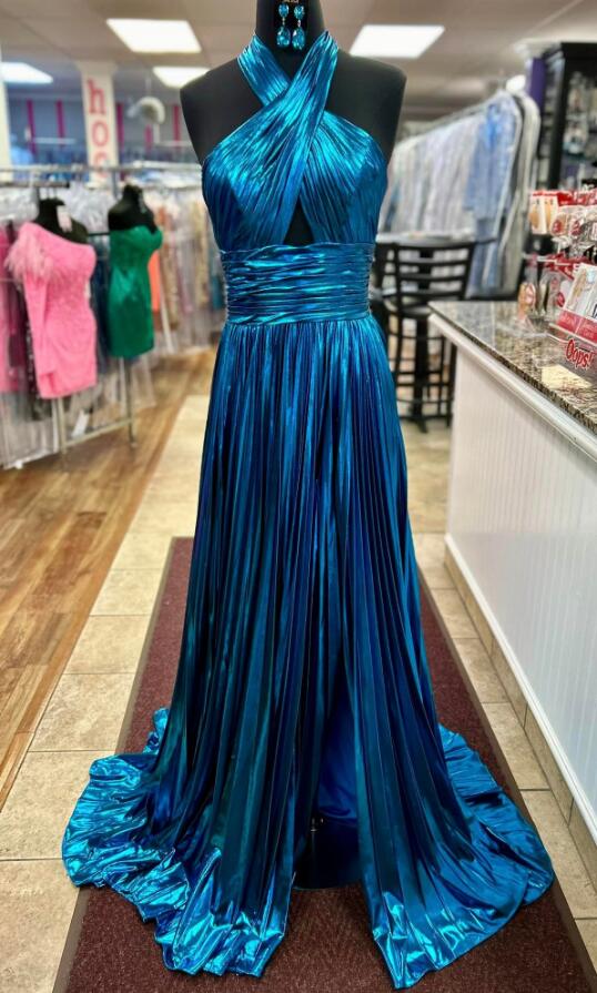 Halter Neck A-line Long Prom Dress with Keyhole