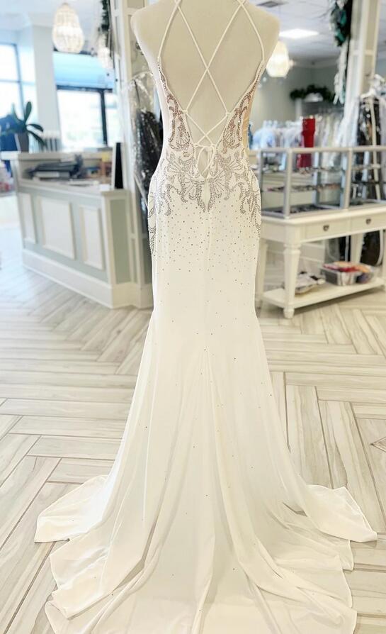 Straps Mermaid Long Prom Dresses with Beading