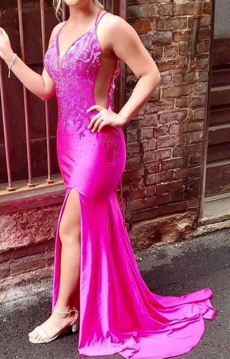 Straps Mermaid Long Prom Dresses with Beading