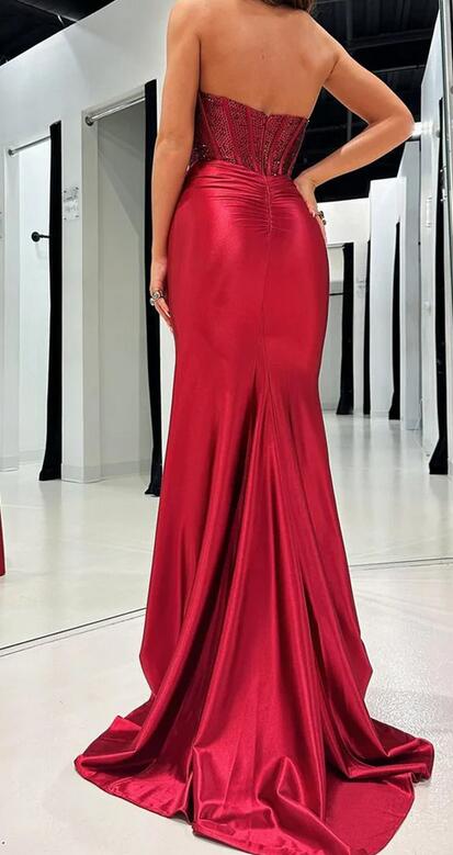 Strapless Mermaid Long Prom Dress with Beading Top