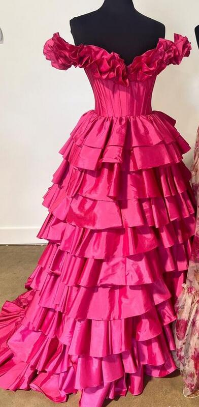Taffeta Ruffle Off the Shoulder Long Prom Dresses