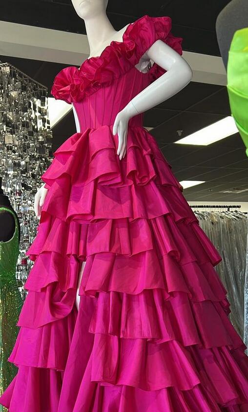 Taffeta Ruffle Off the Shoulder Long Prom Dresses
