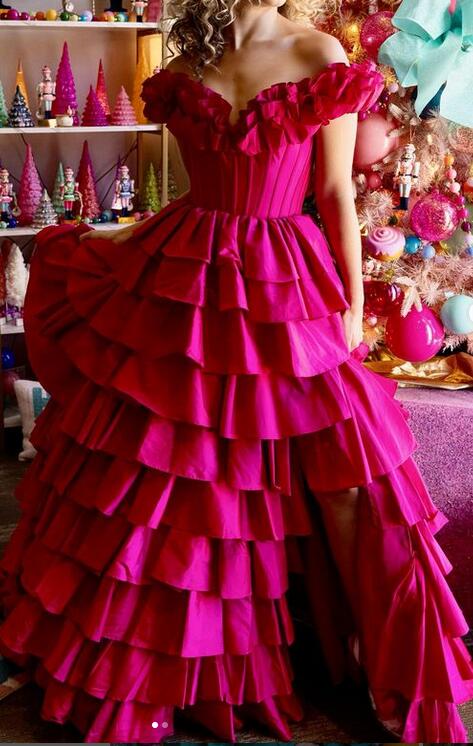 Taffeta Ruffle Off the Shoulder Long Prom Dresses