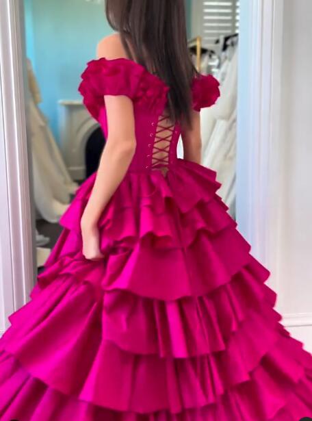 Taffeta Ruffle Off the Shoulder Long Prom Dresses